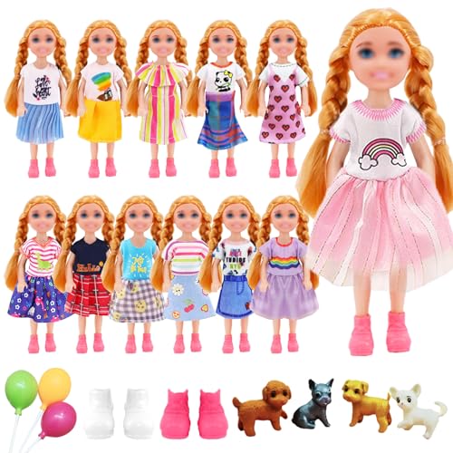 Carreuty 18 Kleidungs Outfit für 6inch Puppen Puppenzubehör mit 12 stilvollen Kleidern 3 Luftballons 2 Paar Schuhen 1 Hund in zufälliger Reihenfolge für Mädchen Geburtstagsgeschenke von Carreuty