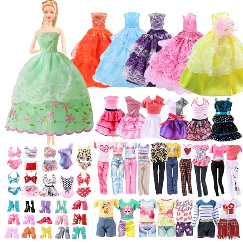 36 Puppenkleidungs Outfit für Barbie Puppen, 20 Schuhe 5 Kleid 5 Kleidung 3 Bikini Set 3 formelle Kleidung in zufälliger Reihenfolge für Mädchen Geburtstagsgeschenke von Carreuty