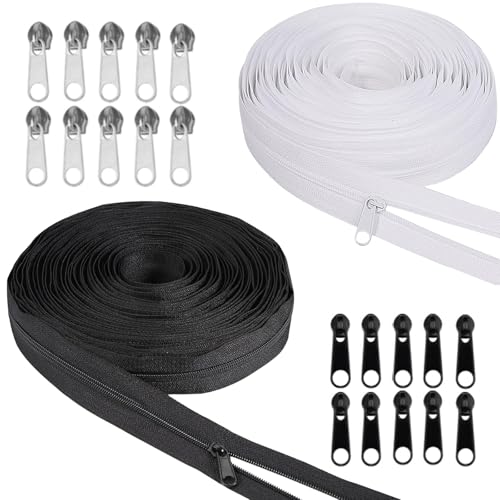 Endlosreißverschluss Mit Zipper,2 Stk 5mm 10m Lang Nylon Reissverschluss Reparatur Set Schwarz Und Weiß Mit 20 Metall Reißverschlusszügen Für Bettwäsche Jacke Kleidung Tasche Gepäck Bettzug Zelt Endlosreißverschluss Mit Zipper,2 Stk 5mm 10m Lang Nylon Reissverschluss Reparatur Set Schwarz Und Weiß Mit 20 Metall Reißverschlusszügen Für Bettwäsche Jacke Kleidung Tasche Gepäck Bettzug Zelt von Carreuty