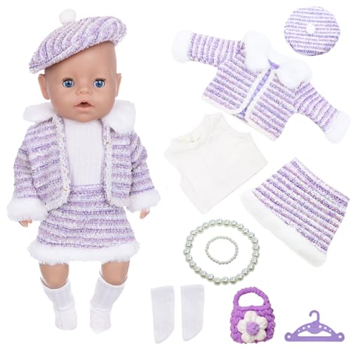 Kleidung Bekleidung Outfits für 14–17 Zoll Baby Puppen Puppenkleidung 36 - 43 cm9 Stück Lila Fashion Set Weste Mantel Skrit Barette Socken Tasche Halskette Armband Kleiderbügel Geburtstagsgeschenk von Carreuty