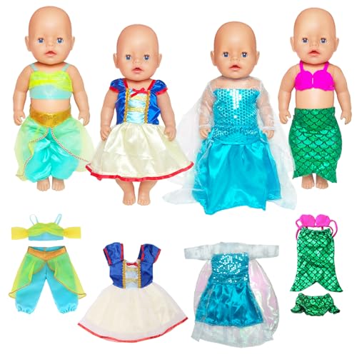Kleidung Outfits für 12-18 Zoll Baby Puppen, 4 Prinzessin Kostüm Baby Puppen Kleidung mit Cartoon Charakter Elemente für 30-45 cm Puppe Kleidung, Neue Puppe Kleidung Mädchen Geburtstag Geschenk von Carreuty