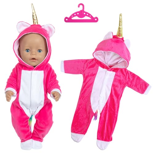 Puppenkleidung 43 cm, 2 Stück Baby Puppen Cartoon Pony Kleidung Outfits Enthalten 1 Bodysuit mit Hut 1 Kleiderständer Puppenzubehör für Baby Puppen 14-18 Inch Mädchen Geburtstagsgeschenk (Rose Rot) von Carreuty
