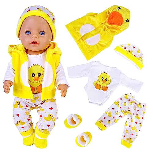 Puppenkleidung für 14-18 Zoll Puppen, Kleidung 35-45 cm Kompatibel mit New Born Baby Puppen, Mütze, Socken, Langarmhose, Weste, Niedliche Gelbe Enten aus Baumwolle für Jungen und Müdchen von Carreuty