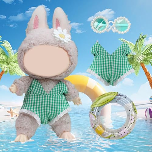 Kleidung für 17 cm große Puppe, handgefertigtes Bikini-Set mit Zubehör-Outfit, 17 cm Puppe, Strand-Bikini, Badeanzug, Kleidung und Schwimmring, Sonnenbrillen-Sets, Kawaii-Chic-Stil, süßes Kleid für von Carroterr