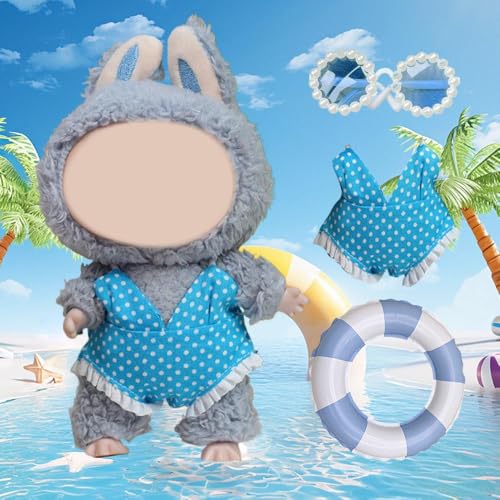 Kleidung für 17 cm große Puppe, handgefertigtes Bikini-Set mit Zubehör-Outfit, 17 cm Puppe, Strand-Bikini, Badeanzug, Kleidung und Schwimmring, Sonnenbrillen-Sets, Kawaii-Chic-Stil, süßes Kleid für von Carroterr