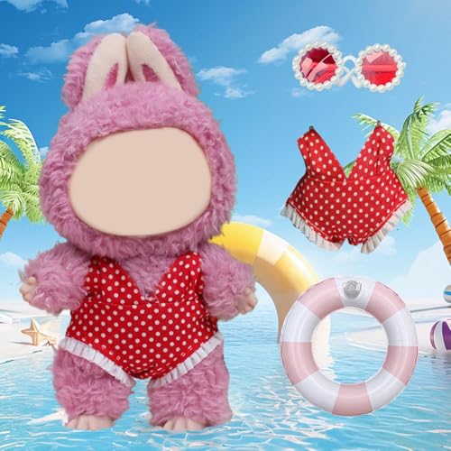 Kleidung für 17 cm große Puppe, handgefertigtes Bikini-Set mit Zubehör-Outfit, 17 cm Puppe, Strand-Bikini, Badeanzug, Kleidung und Schwimmring, Sonnenbrillen-Sets, Kawaii-Chic-Stil, süßes Kleid für von Carroterr
