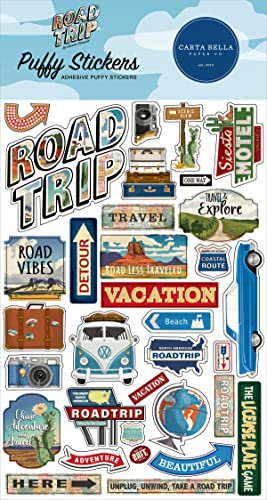 Carta Bella Road Trip Puffy Sticker - Mehrfarbig, Detailliert und Raffiniert, Vinyl, Für Papier, Indoor, Reise, Geblümt, Gepunktet von Carta Bella