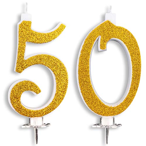 Maxi-Kerzen, 50 Jahre, für Kuchen, Party, Geburtstag, Hochzeit, 50 Jahre, Dekoration, Glückwunsch, Torte 50, Themenparty, Höhe 13 cm, Gold Glitter von CartaIn Net