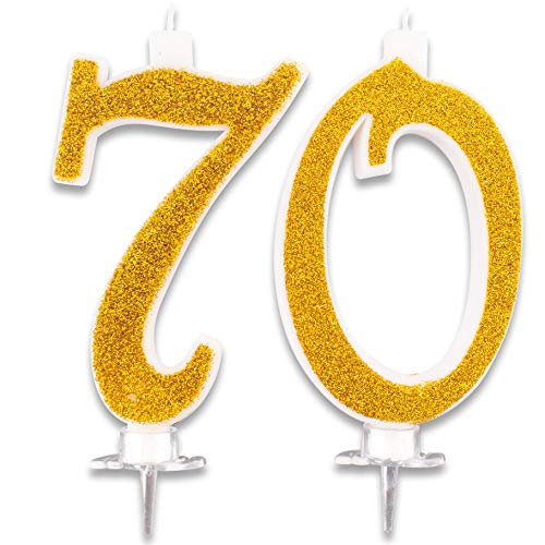 Maxi-Kerzen 70 Jahre für Kuchen Party Geburtstag 70 | Dekoration Glückwunschkerzen | Ideen Feier | Höhe 13 cm Gold Glitter von CartaIn Net