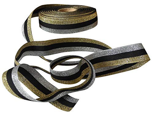 Carte Dozio - Band aus Polyester und Lurex mit drei bunten Streifen, gold/silber/schwarz, Höhe: 25 mm, Länge: 25 m, 1 Felsen pro cf von Carte Dozio S.r.l.