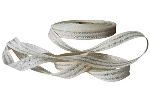 Carte Dozio – Baumwollband mit Litze und 2 farbigen Streifen Silber – Höhe 15 mm – Länge 25 m – 1 Krug von Carte Dozio