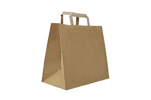 Carte Dozio S.r.l.- Einkaufstasche aus Kraftpapier mit quadratischem Boden, Farbe Havanna, flacher Griff, 32 cm + 22 x 34 cm, 50 Stück von Carte Dozio
