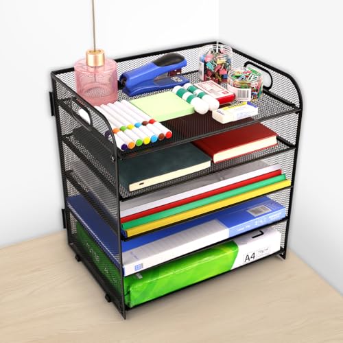 Cartlant 5Tier Dokumentenablage A4, Metall Mesh Aktenablage Stapelbar Büro Organizer Ablage Schreibtisch Regal mit Griff, Briefablage Ablagefächer Papierablage Schwarz für Home Office Desk Ordner von Cartlant