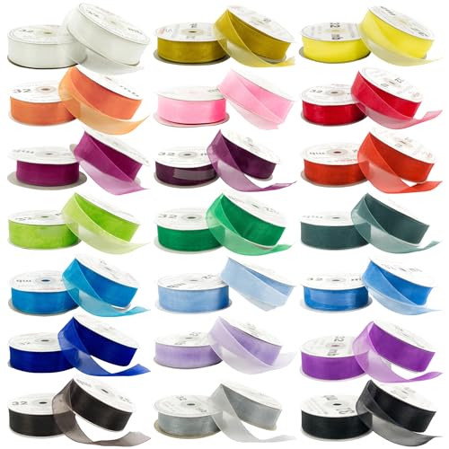 32m Rolle Organzaband Chiffonband Schleife Dekoband Band Geschenkband Deko Schleifenband Tischband • 6 Breiten und 28 Farben zur Auswahl (9013 / Goldgelb, Breite 9mm) von Cartonare