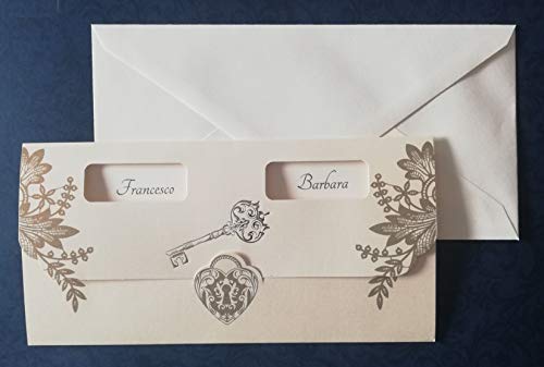 Cartotecnica Italiana Hochzeitseinladung, Code E3102, Set bestehend aus 10 Einladungen, 10 Umschlägen und 10 Geschenkkarten von Cartotecnica Italiana