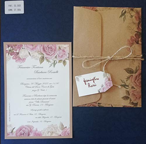 Cartotecnica Italiana Hochzeitseinladungen Code E0381 Set bestehend aus 10 Einladungen, 10 Umschlägen und 10 Geschenkkarten von Cartotecnica Italiana