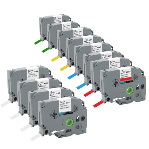 12xCartridgeify Etikettenbänder als Ersatz für Brother P-Touch Tapes TZ TZe (12 mm x 8 m),Bunt Bänder für PTouch Label Maker PT-D210 PT-D220 PT-D200 PT-H110 PT-D400 H100LB H100LB… von Cartridgeify