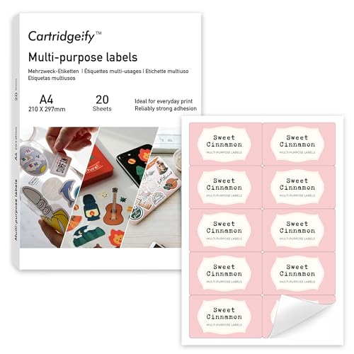 Cartridgeify Universal Etiketten, 20 Blatt, 56 x 95 mm, 10 pro A4-Blatt, 200 Stück, mattes Blankopapier, selbstklebende bedruckbare Etiketten-Aufkleber, weiß Cartridgeify Universal Etiketten, 20 Blatt, 56 x 95 mm, 10 pro A4-Blatt, 200 Stück, mattes Blankopapier, selbstklebende bedruckbare Etiketten-Aufkleber, weiß von Cartridgeify