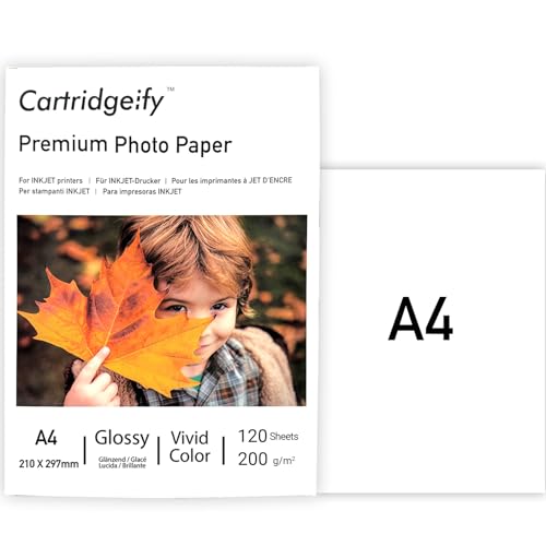 Cartridgeify Inkjet Hochglänzend Fotopapier A4, 200 g/m², 120 Blatt, für Canon HP Epson Brother Tintenstrahldrucker… von Cartridgeify