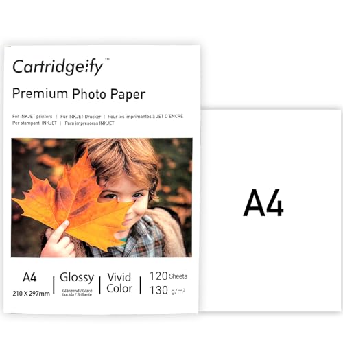 Cartridgeify Inkjet Hochglanz-Fotopapier A4 130 g/m², 120 Blatt, für Canon HP Epson Brother Tintenstrahldrucker… von Cartridgeify