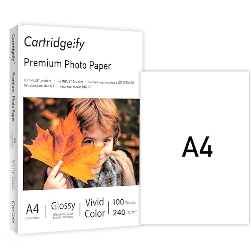 Cartridgeify Inkjet Premium A4 Glossy Fotopapier 100 Blatt 240g/m² für alle Inkjet Drucker von Cartridgeify