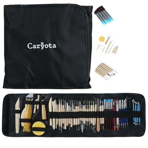 Caryota Tonwerkzeugset 61-teilig für Polymer Clay, lufttrocknenden Ton und Keramik mit Tasche, Modellierwerkzeuge für Schmuck, Figuren und Bastelprojekte von Caryota