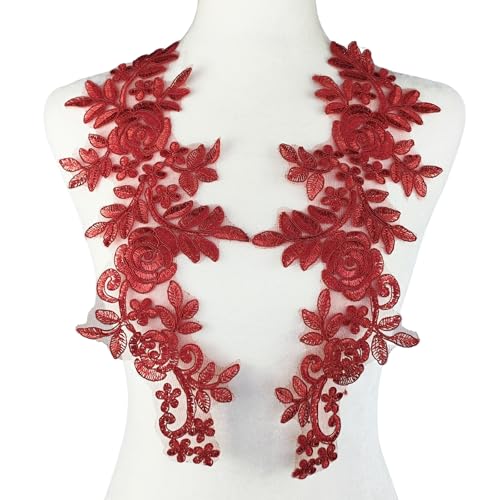Carytalee 1 Paar 3D-Spitzenblüten-Patches zum Aufnähen, bestickte Spitzenband-Applikation, für Hochzeitskleid, Kleidung, DIY, Nähen, Basteln, Dekoration, Zubehör, Rot, 37,8 x 10,9 cm Carytalee 1 Paar 3D-Spitzenblüten-Patches zum Aufnähen, bestickte Spitzenband-Applikation, für Hochzeitskleid, Kleidung, DIY, Nähen, Basteln, Dekoration, Zubehör, Rot, 37,8 x 10,9 cm von Carytalee