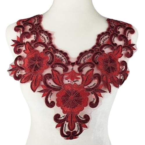Carytalee 1 x 3D-Spitzen-Pailletten, Blumenverzierung, zum Aufnähen, Sticken, Basteln, Basteln, Rot, 38,1 x 30,6 cm von Carytalee