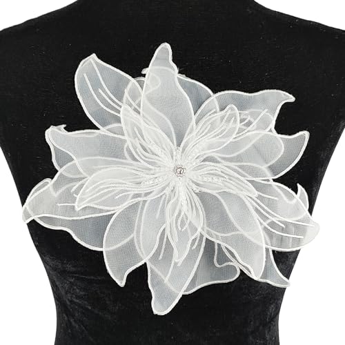 Carytalee 1 x 3D-Spitzen-Pailletten-Blume, Strass, Perlen, bestickte Spitzenapplikation, Patch, Kleidung, Hochzeitskleid, Nähapplikation, Blumendekoration, weiß, 24,9 x 24,9 cm Carytalee 1 x 3D-Spitzen-Pailletten-Blume, Strass, Perlen, bestickte Spitzenapplikation, Patch, Kleidung, Hochzeitskleid, Nähapplikation, Blumendekoration, weiß, 24,9 x 24,9 cm von Carytalee