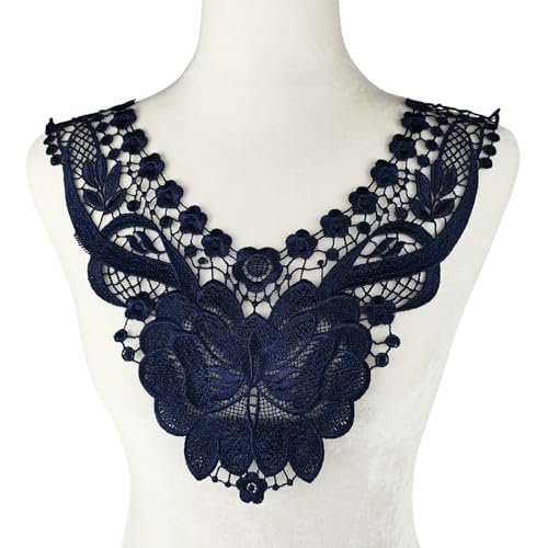 Carytalee 2 x marineblaue Spitzenapplikationen mit Blumenapplikationen zum Aufnähen, Sticken, für Bastelarbeiten, Kleidung, Hochzeitskleid, Dekoration, 35,6 x 30,6 cm von Carytalee