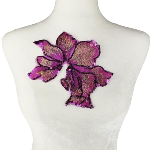 Carytalee 3 x 3D-Blumenverzierung, Stickerei, Pailletten, Spitzen-Applikationen, zum Basteln, für Hochzeit, Brautkleid, Nähapplikationen, Rosenrot, 20 x 15 cm von Carytalee