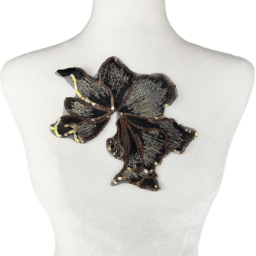 Carytalee 3 x 3D-Blumenverzierung, Stickerei, Pailletten, Spitzen-Applikationen, zum Basteln, für Hochzeit, Brautkleid, Nähen, Applikationen, schwarz, 20 x 15 cm von Carytalee