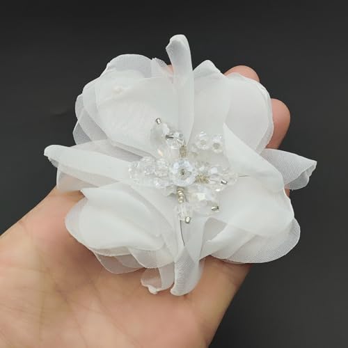 Carytalee 3 x Strass-Perlen, Chiffon-Blume, bestickt, zum Aufnähen, Applikationen für Bastelarbeiten, Kleidung, Hochzeitskleid, Applikation, Weiß, 7,6 cm Carytalee 3 x Strass-Perlen, Chiffon-Blume, bestickt, zum Aufnähen, Applikationen für Bastelarbeiten, Kleidung, Hochzeitskleid, Applikation, Weiß, 7,6 cm von Carytalee