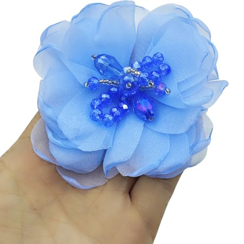 Carytalee 3 x Strass-Perlen, Chiffon-Blume, bestickt, zum Aufnähen, für Bastelarbeiten, Kleidung, Hochzeitskleid, Applikation, blau, 7,6 cm Carytalee 3 x Strass-Perlen, Chiffon-Blume, bestickt, zum Aufnähen, für Bastelarbeiten, Kleidung, Hochzeitskleid, Applikation, blau, 7,6 cm von Carytalee