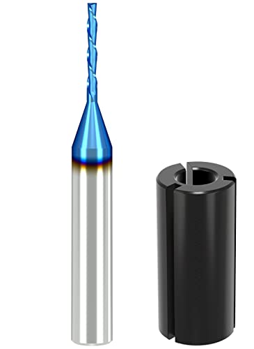 1/4 Zoll Schaft Spiralfräser Bits 1/16 Zoll Schneiddurchmesser Abwärts Nano Blau beschichtete Spiralspitze 2 Rillen Spiral-CNC-Fräser Bits - 1/16" X 1/2" X 1/4" X 2" von Carzces
