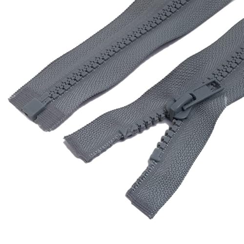 2 Stück #8 130 cm trennbare Reißverschlüsse (Reißverschluss mit offener Endung) zum Nähen von Mänteln und Jacken, Grau Kunstharz-Reißverschlüsse in Großpackung von CasCab