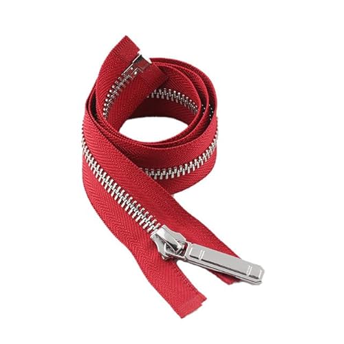 CasCab 1 Stück #8 15cm Trennreißverschlüsse (Open-End-Reißverschluss) für Jacken, Nähen von Mänteln, Handwerk, silberne Metallzähne (Rot Gürtel-15cm, 1 Stück) von CasCab