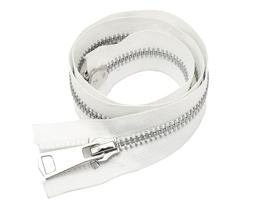 CasCab 1 Stück #8 40cm Zwei-Wege-Trennreißverschlüsse (Open-End-Reißverschluss) für Jacken, Nähen von Mänteln, Handwerk, silberne Metallzähne (Weiß Gürtel-40cm,1 Stück) von CASCAB