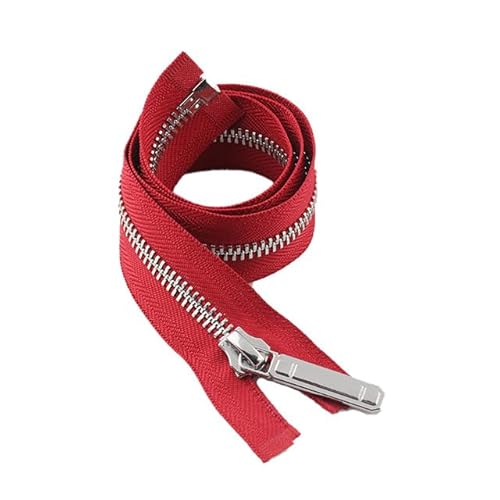 CasCab 1 Stück #8 75cm Trennreißverschlüsse (Open-End-Reißverschluss) für Jacken, Nähen von Mänteln, Handwerk, silberne Metallzähne (Rot Gürtel-75cm, 1 Stück) von CasCab