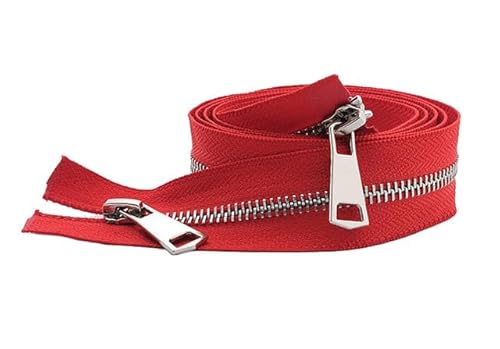CasCab 1 Stück #8 85cm Zwei-Wege-Trennreißverschlüsse (Open-End-Reißverschluss) für Jacken, Nähen von Mänteln, Handwerk, silberne Metallzähne (Rot Gürtel-85cm,1 Stück) von CASCAB