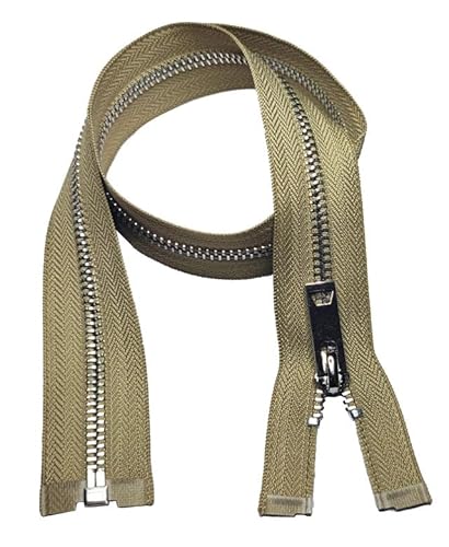 CasCab 2 Stück #5 60cm Trennreißverschlüsse (Offener Reißverschluss) für Jacken, Nähen von Mänteln, Handwerksarbeiten, Silberne Metallzähne (Khaki Gürtel-60cm 2 Stück) von CasCab