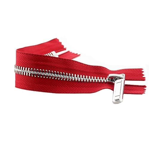 CasCab 2 Stück #8 45 cm Endlosreißverschlüsse für Nähen Taschen Handwerk Jacken, silberne Metallzähne (Rot Gürtel-45 cm 2 Stück) von CasCab