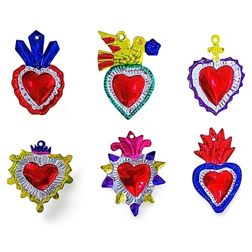 Impressionen Charms - Dose bemalt Sacred Heart Ornaments - Mexikanische Art (6 Stück) - Multicolor von Casa Fiesta Designs