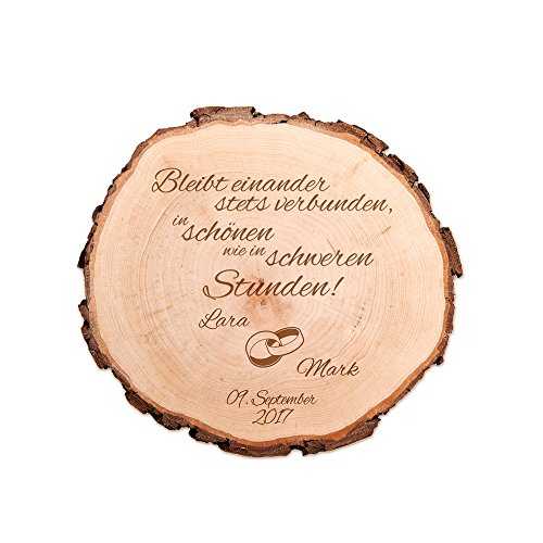 Casa Vivente Baumscheibe mit Gravur – Personalisiert mit Namen und Datum – Motiv Ringe – Dekoration – Türschild – Geschenkidee zur Hochzeit – Hochzeitsgeschenk von Casa Vivente