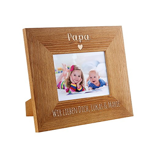 Casa Vivente Bilderrahmen mit Gravur, Papa mit Herzchen, Personalisiert mit Namen, Rahmen aus Holz, Vatertagsgeschenk von Casa Vivente