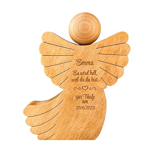 Engel Figur zur Taufe, Schutzengel mit Gravur, Personalisierte Holzengel Dekofigur, Taufgeschenk für Mädchen und Jungen, Geldgeschenk, Holz Deko Engel, Geschenke zur Taufe, Holzfiguren Dekoration von Casa Vivente