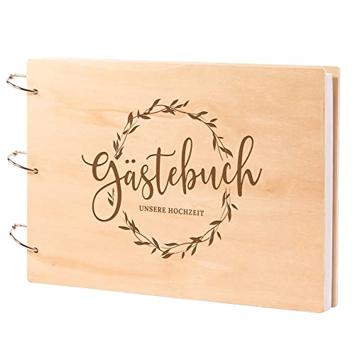 Hochzeit Gästebuch, Hochzeitsbuch mit Gravur, Hochzeitsalbum zum Selbstgestalten, Hochzeitsgeschenk für Brautpaar, Hochzeitsdeko, Hochzeitsempfang Ringbuch, Blanko Buch Holz, Leeres Fotoalbum Hochzeit von Casa Vivente