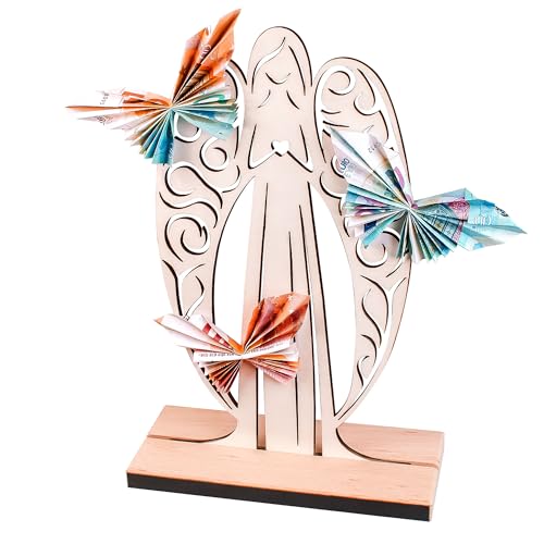 Schutzengel aus Holz als Geldgeschenk, dekorative Engel Figur als DIY Geldgeschenkverpackung, Holzengel für Hochzeit, Taufe oder Jubiläum, Geldhalter für kreative Geschenkideen von Casa Vivente