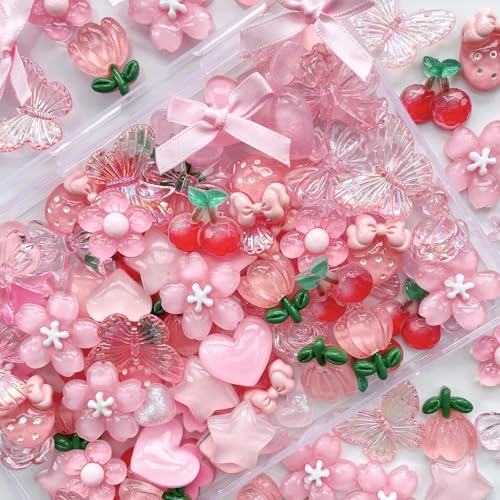 60 Stück Junk Case Charms Kit, Charms für Junk Cases, 3D Pink Phone Case Charms, Slime Charms, Decoden Charms, Y2K Ästhetische Schleifen-Charms, Mädchenkokette, DIY Bastelzubehör, flache Rückseite 60 Stück Junk Case Charms Kit, Charms für Junk Cases, 3D Pink Phone Case Charms, Slime Charms, Decoden Charms, Y2K Ästhetische Schleifen-Charms, Mädchenkokette, DIY Bastelzubehör, flache Rückseite von CasaPopz