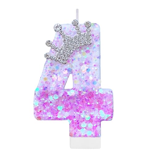 Violette Geburtstagskerze mit Zahl 4 für Kuchen, violette Krone, Kuchendekoration, Prinzessinnengeburtstagsparty-Dekorationen, Cupcake-Topper, Partyzubehör, Dekorationszubehör von CasaPopz